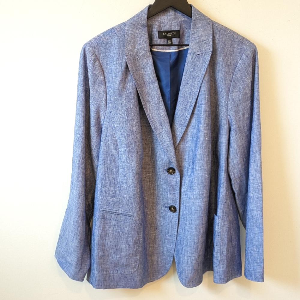 NEW Talbots Blue Linen Suit Jacket Blazer Plus Size 20W